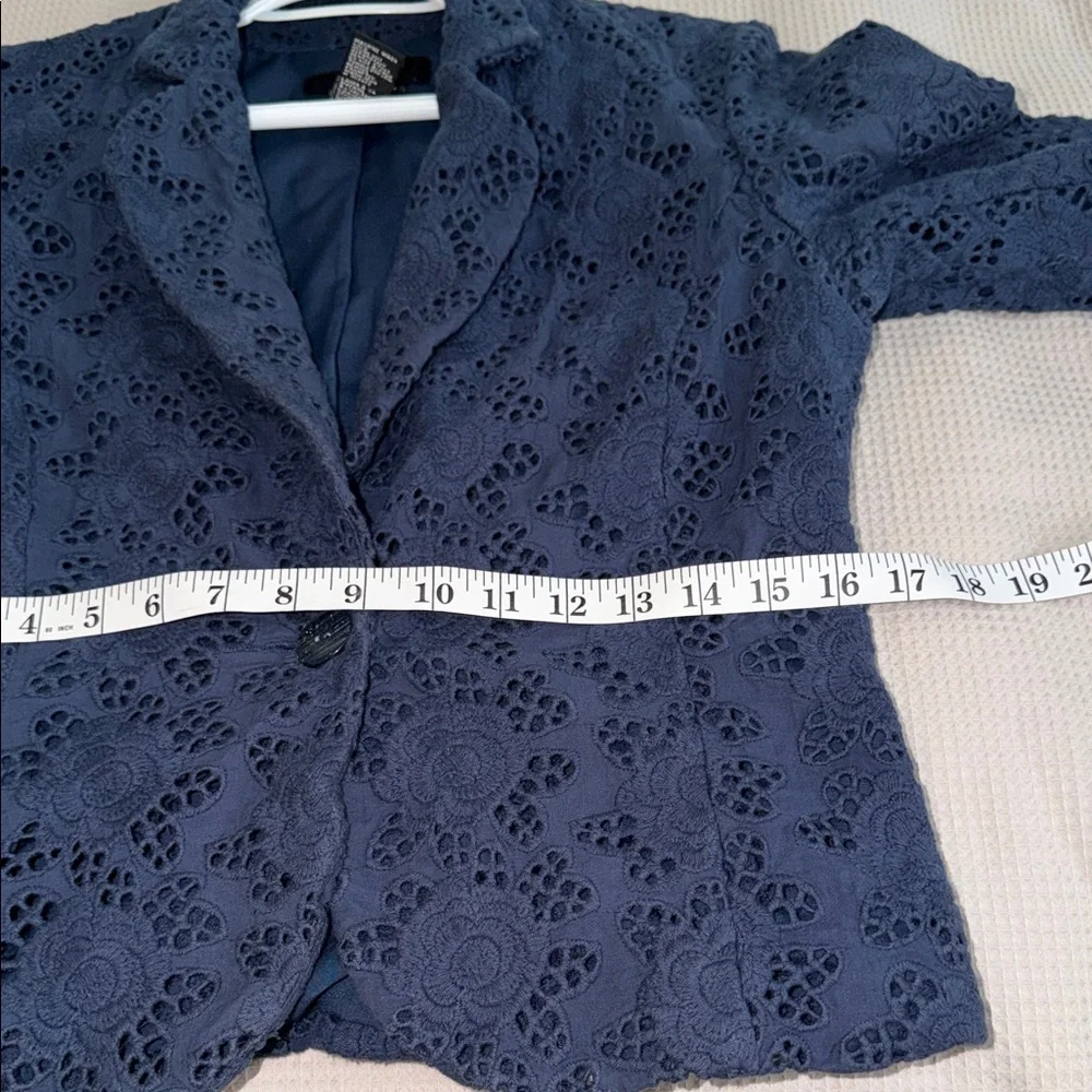 Sandro sz M 100% Cotton Women's Dark Blue Floral Lace Eyelet single but. Blazer - Picture 9 of 10